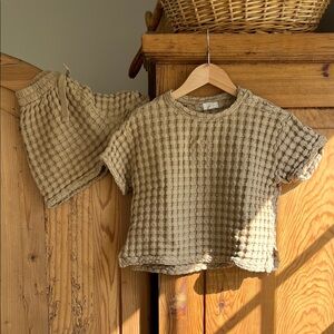 The Simple Folk | Kids Beige Brown Waffle Knit Set